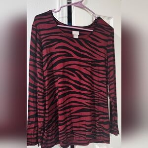 Chico's Red and Black Zebra Print Long Sleeve Top